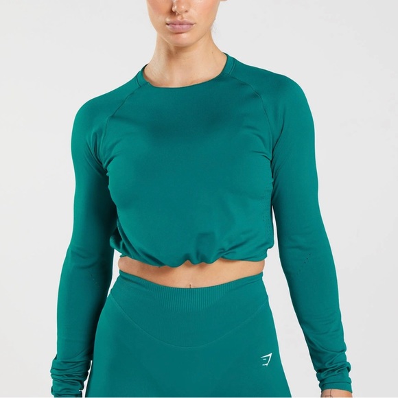 Gymshark Sweat Seamless Long Sleeve Crop Top - Rich Teal - Picture 1 of 8